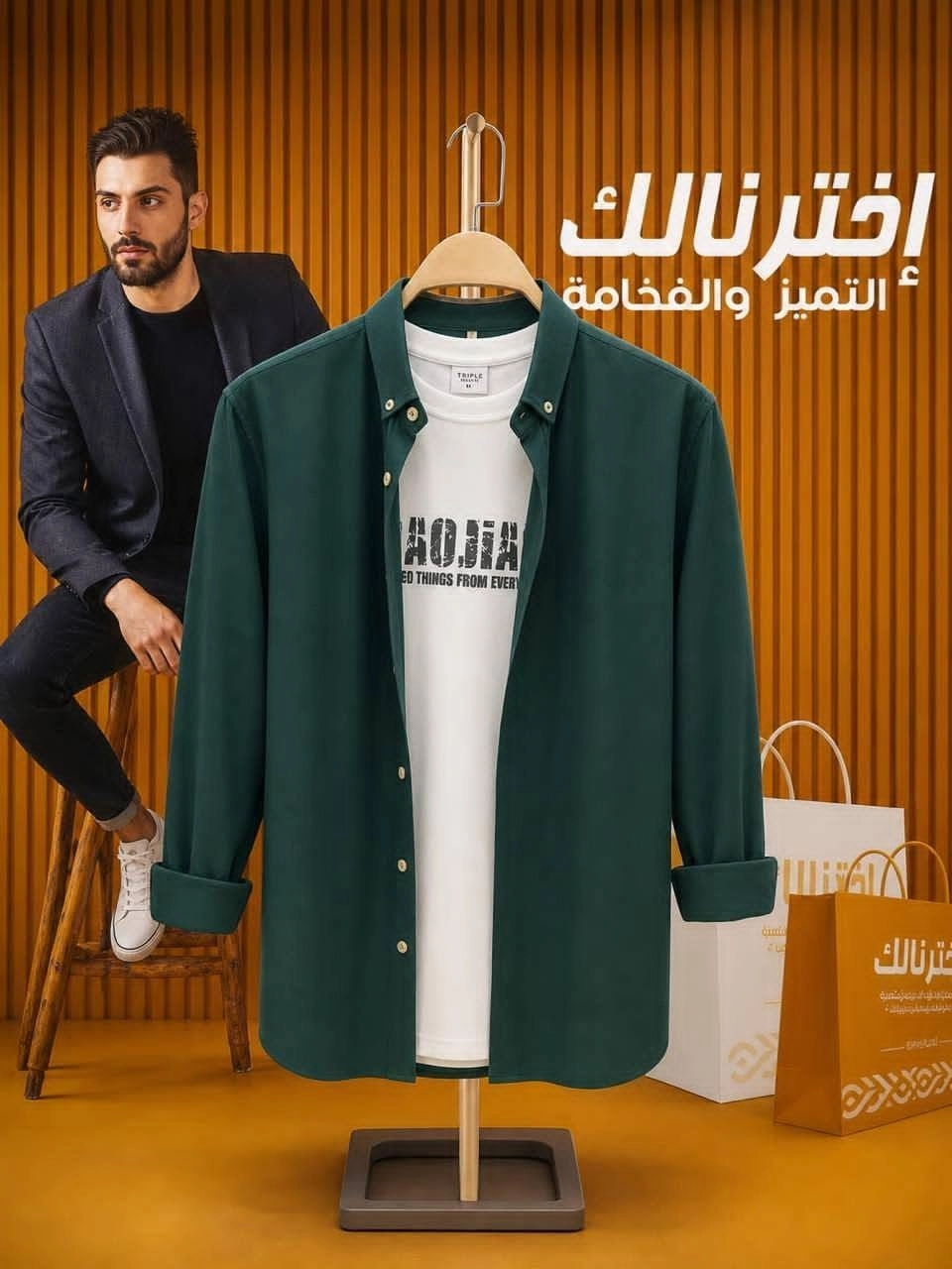 قميص قطن  + تيشيرت انتر لوك