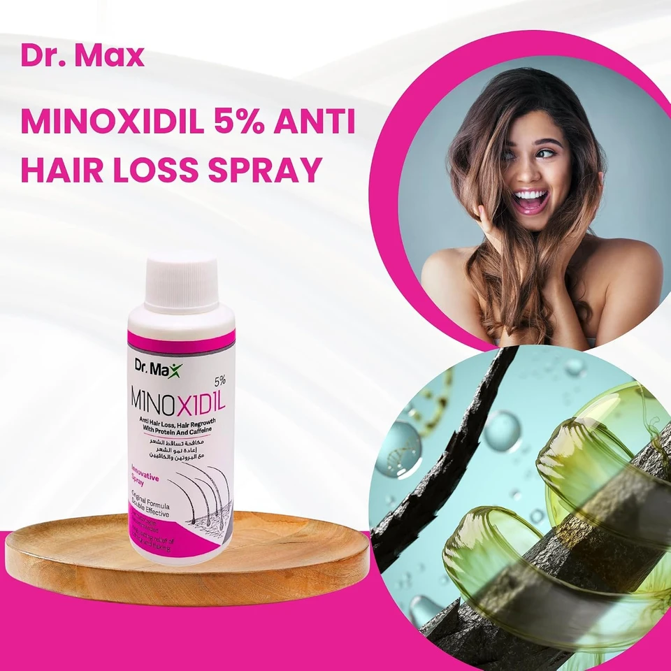 Dr Max Minoxidil 5% Anti Hair Loss Spray, Hair Regrowth With Protein Caffeine Long Lasting Relife of Itching And Flaking