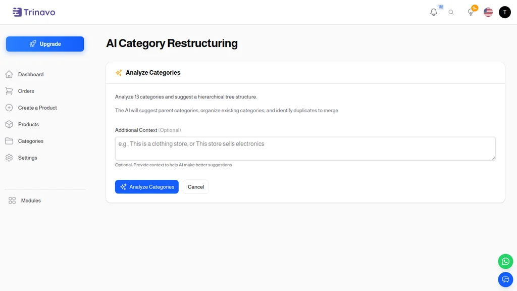 AI Category Restructuring page