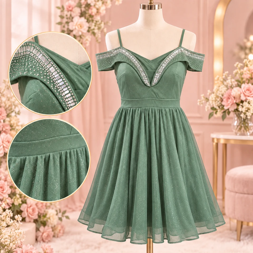 فستان سهرة كلوش رش السكر ✨👗