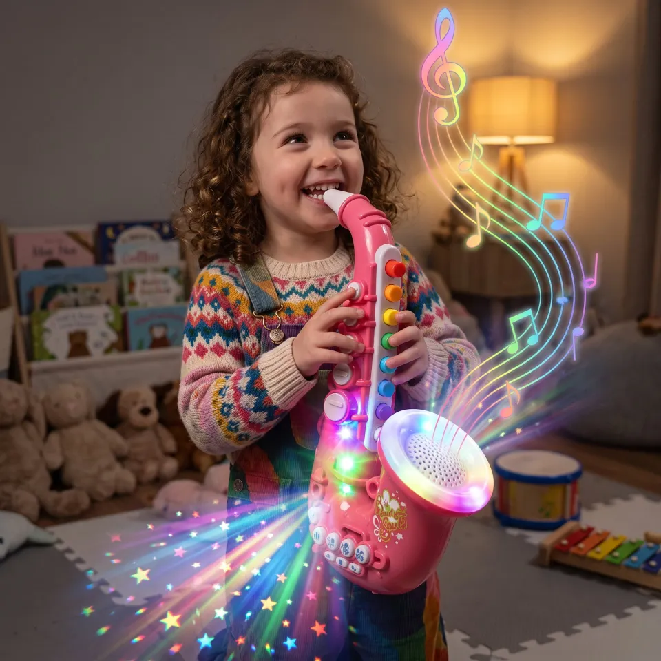 ساكسفون موسيقي للأطفال بإضاءة ملوّنة (Kids Light-Up Saxophone)