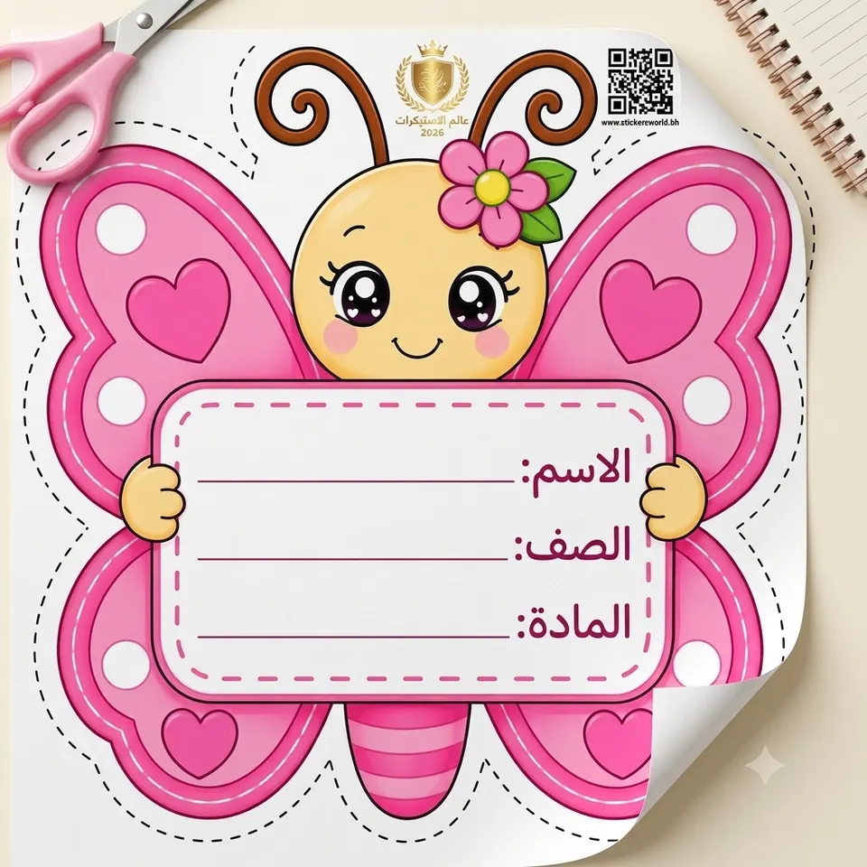 ملصقات الفراشة الوردي - ملف جاهز للطباعة PDF"