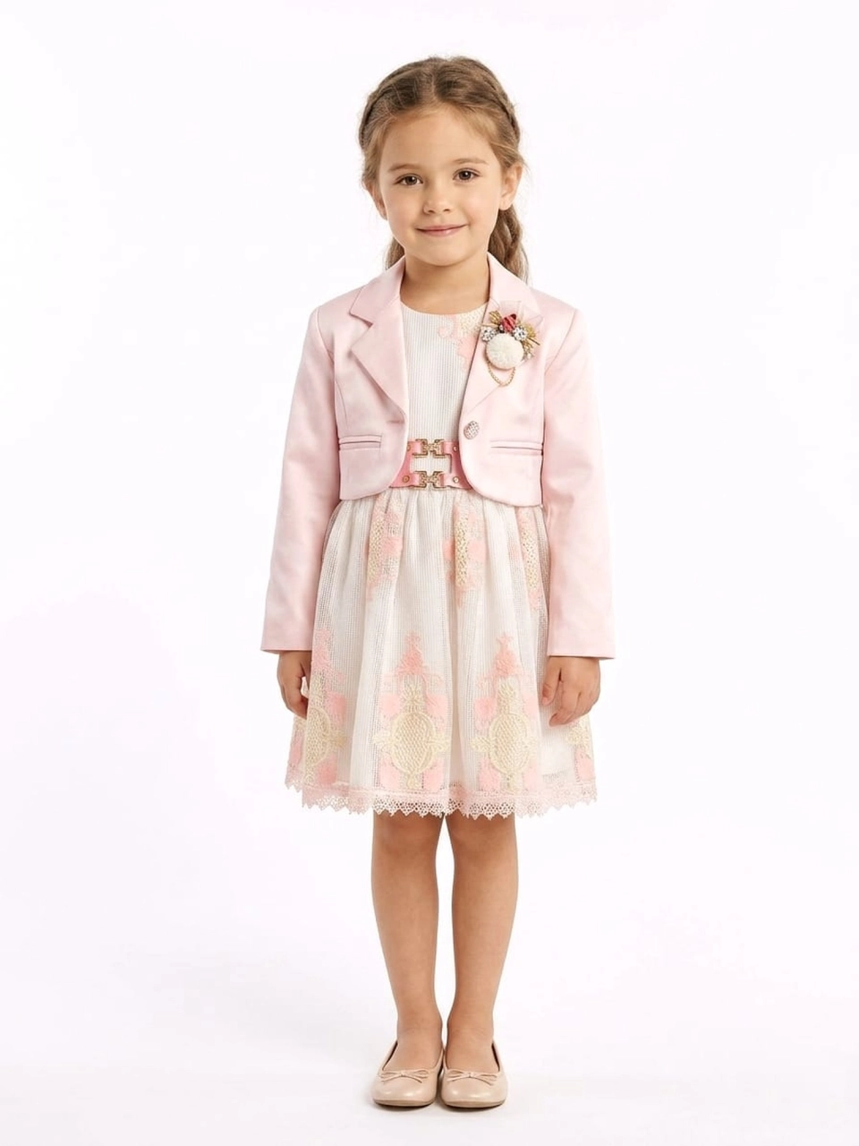 فستان بناتي مع جاكيت راقي ومزين بالدانتيل 🌸👗