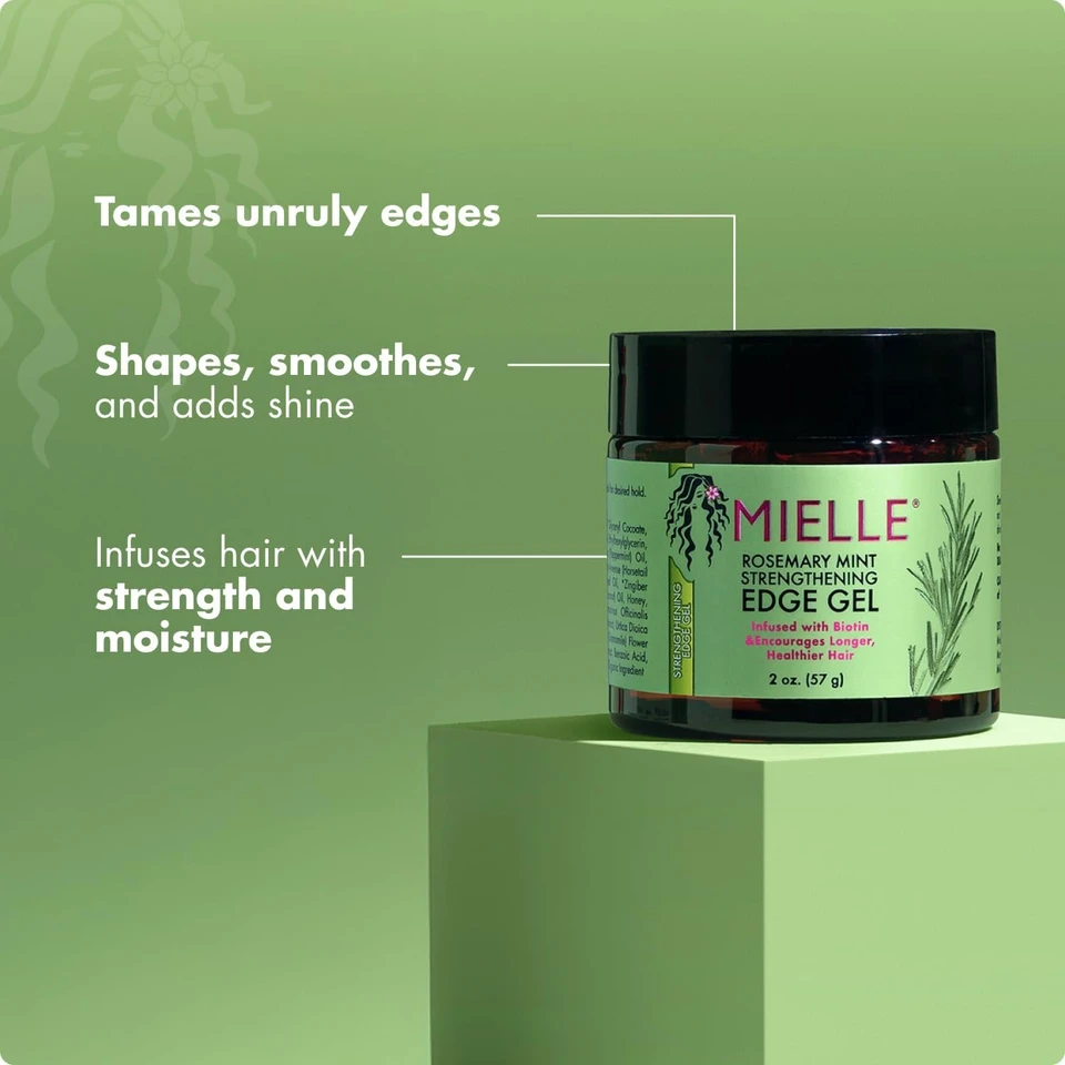 Mielle Organics Rosemary Mint Strengthening Edge Gel For Sleeking And Taming Hair, 57 g