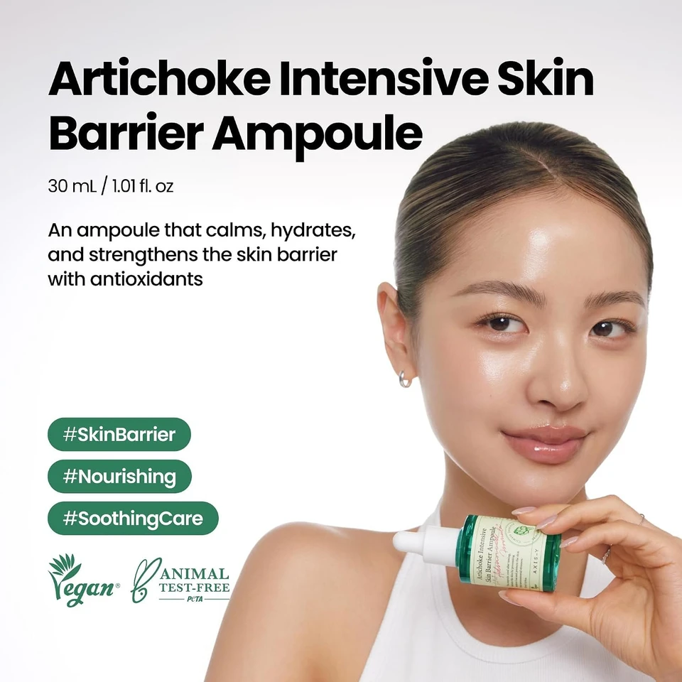 AXIS-Y Artichoke Intensive Skin Barrier Ampoule 30ml - Face Moisturizer Dark Spot Corrector Centella Asiatica Facial Serum - Vegan Korean Skincare for All Skin Types 
