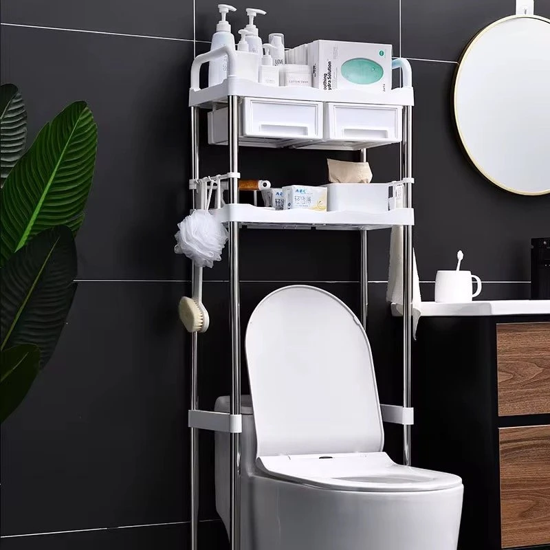 Western-style bathroom cleaning supplies organizer stand