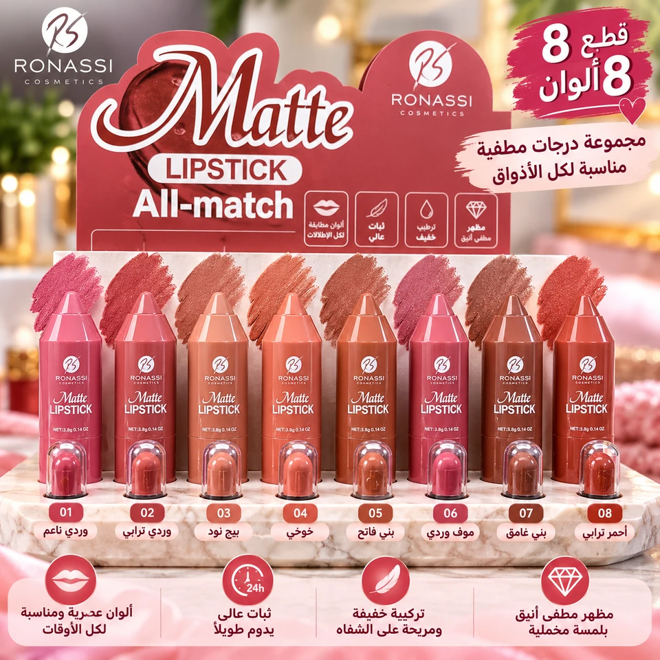 بكج روج روناسي مطفي – 8 قطع 8 الوان 💄