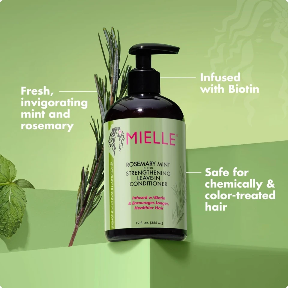 Mielle Organics Rosemary Mint Strengthening Leave-In Conditioner, Supports Hair Strength, Smooth Conditioner for Dry and Crinkled Hair, Weightless Hair Treatment 355ml