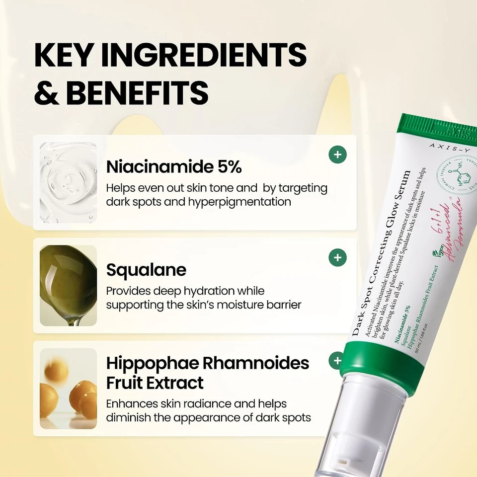 AXIS-Y Dark Spot Correcting Glow Serum 50ml - 5% Niacinamide Dark Spot Remover For Face - Vegan Korean Skin Care Niacinamide Serum for All Skin