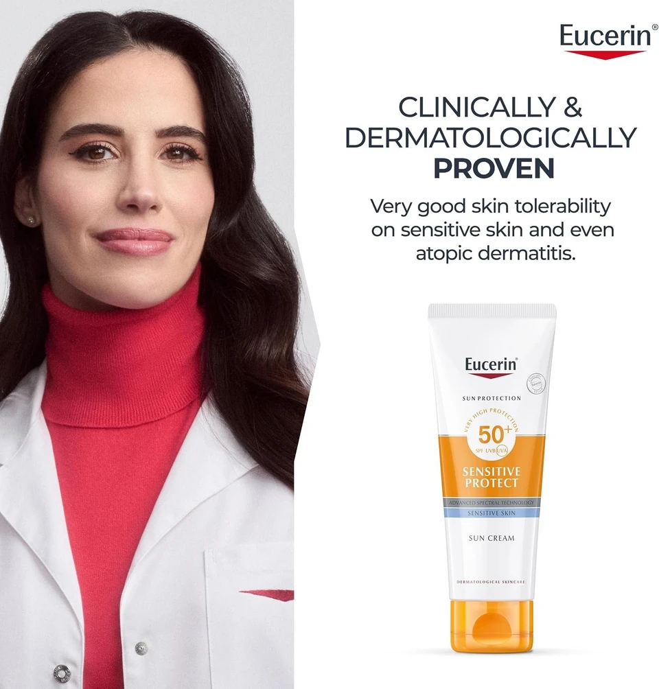 Eucerin Sun Sensitive Protect Facial Sunscreen, High UVA/UVB Protection, SPF 50+, Water-Resistant, Fragrance-Free, Sun Protection For Sensitive and Dry Skin, Suitable for Atopic Skin, 50ml