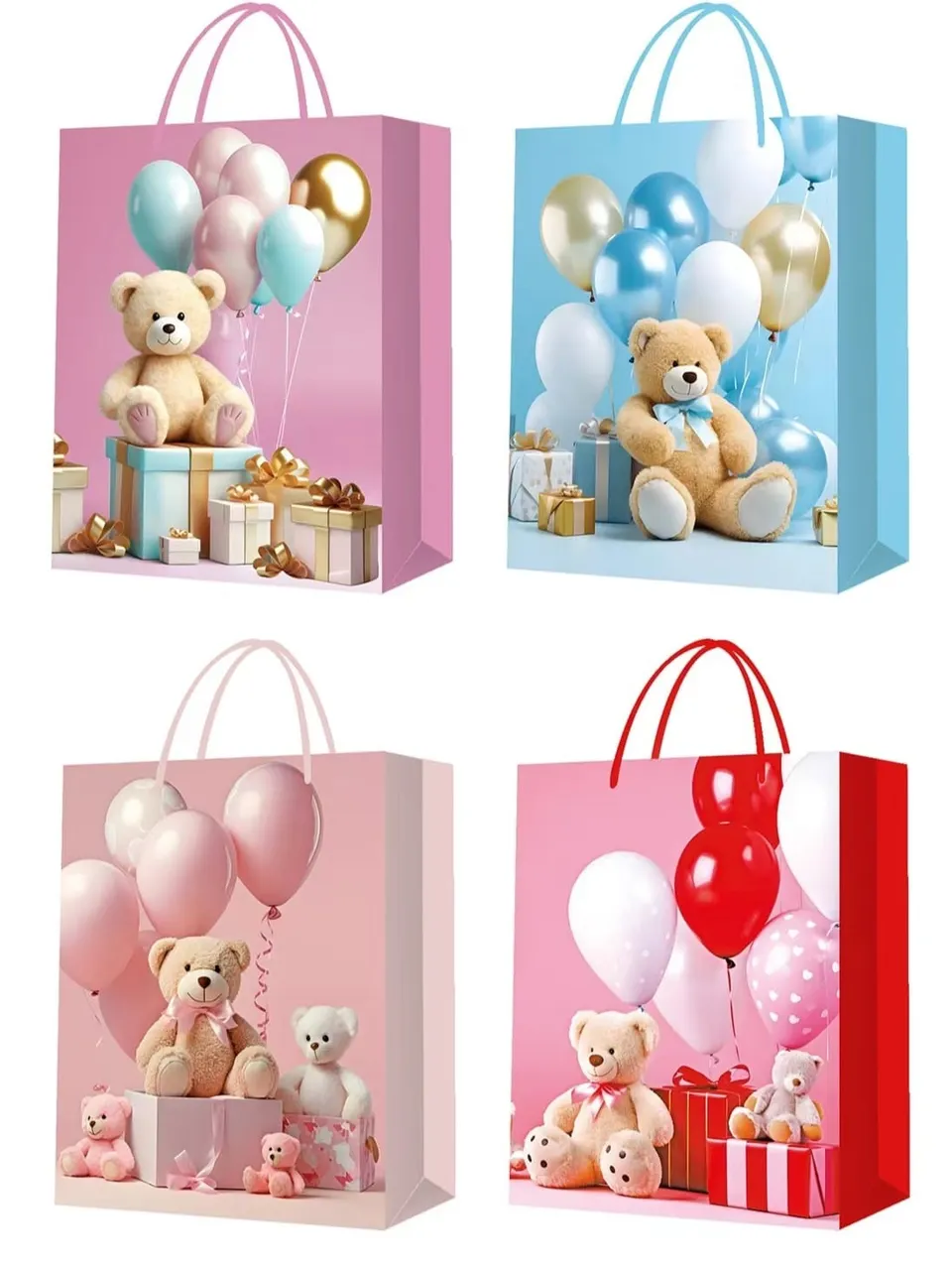 كيس هدايا لامع بتصميم بالونات ودب 