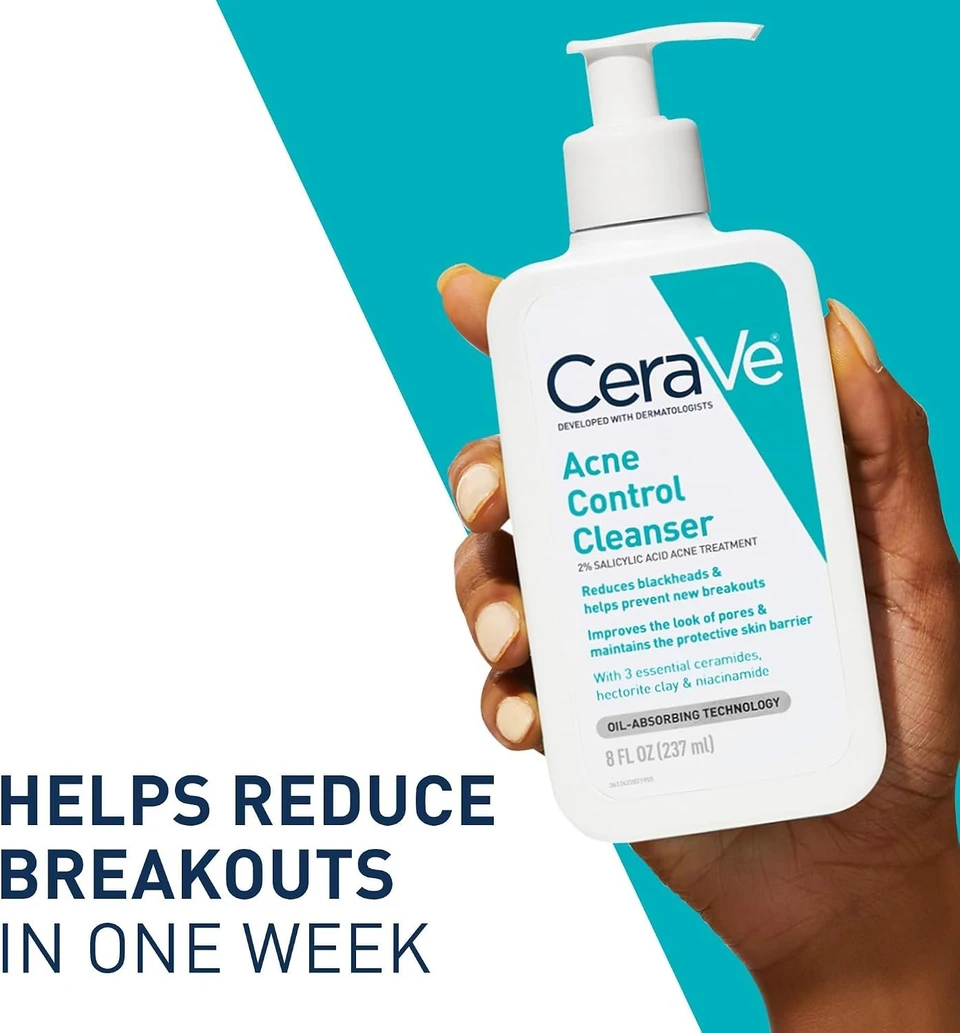 CeraVe Face Wash Acne Treatment Salicylic Acid Cleanser with Purifying Clay for Oily Skin Blackhead Remover and Clogged Pore Control 237ml