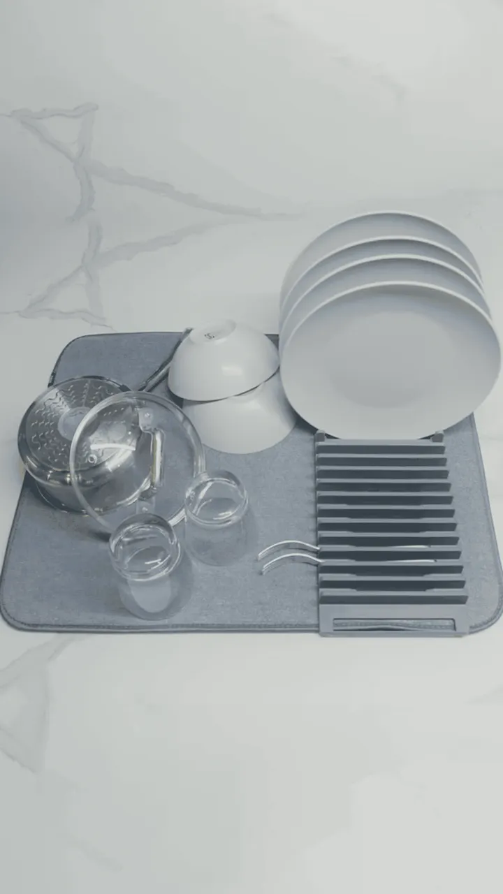 سجادة تجفيف أطباق مع حامل قابل للطي