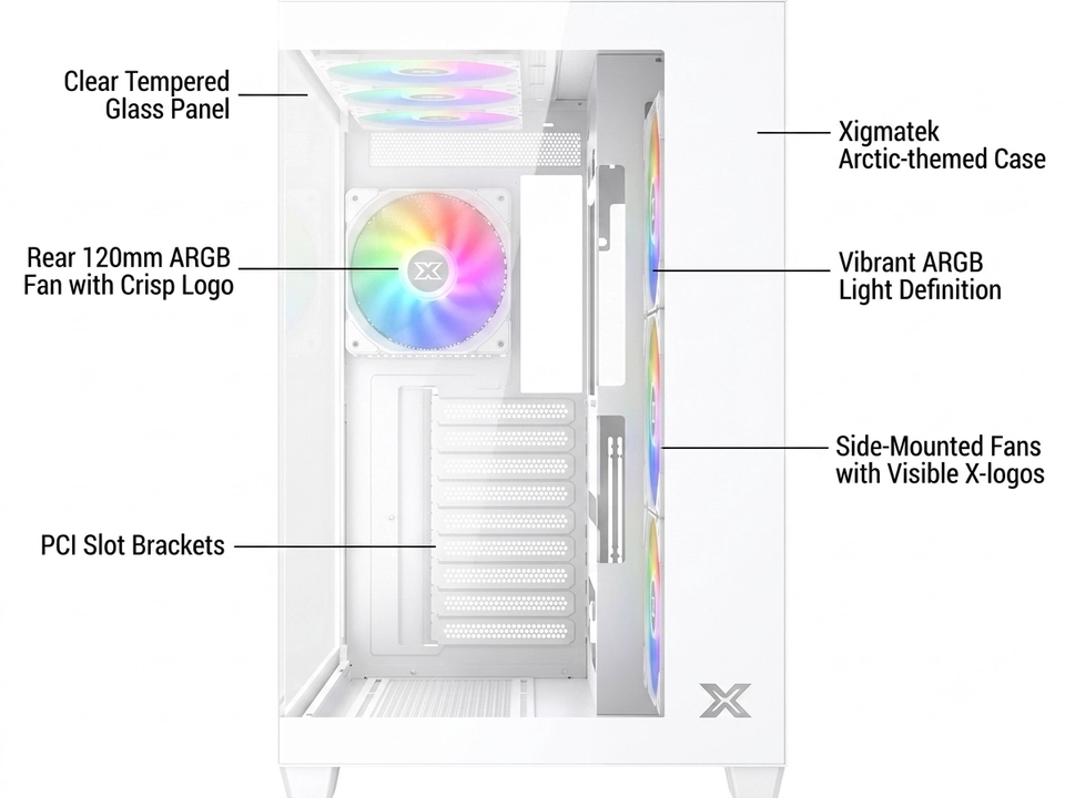 Xander Velox Flow e-ATX Medium Case, Front Mesh, Side Glass Zigmatec Aqua v Air Arctic Medium Case