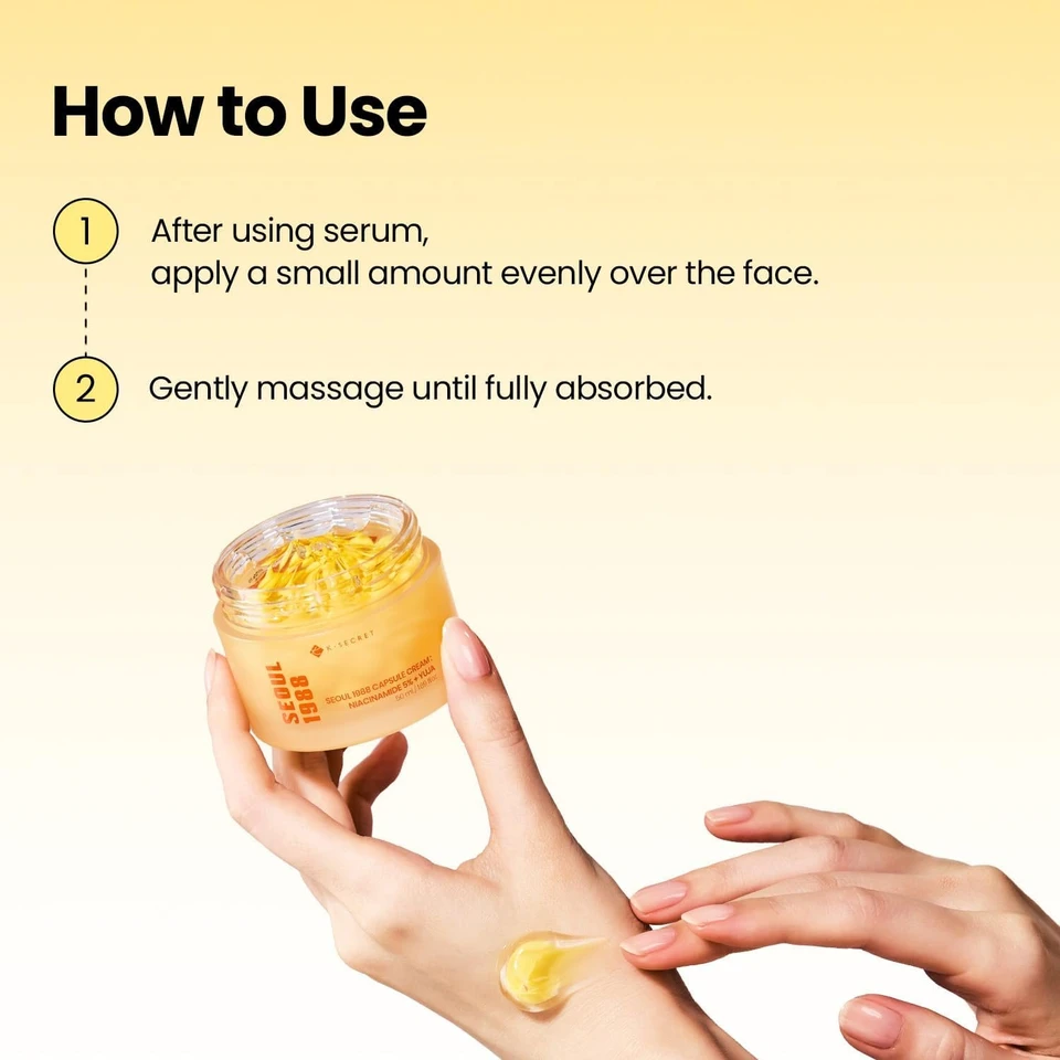 K-SECRET SEOUL 1988 Niacinamide Capsule Cream – Hydrating Face Moisturizer with 5% Niacinamide and Yuja | Vitamin C Capsule Cream for Dark Spots, Uneven Skin Tone | Korean Skincare, 50ml