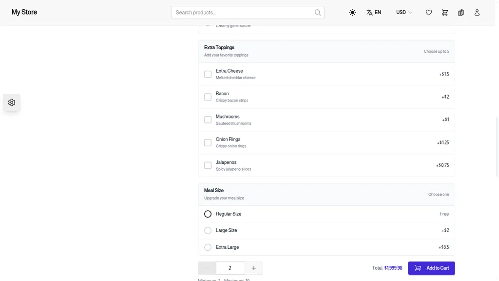 Customer Addon Selection