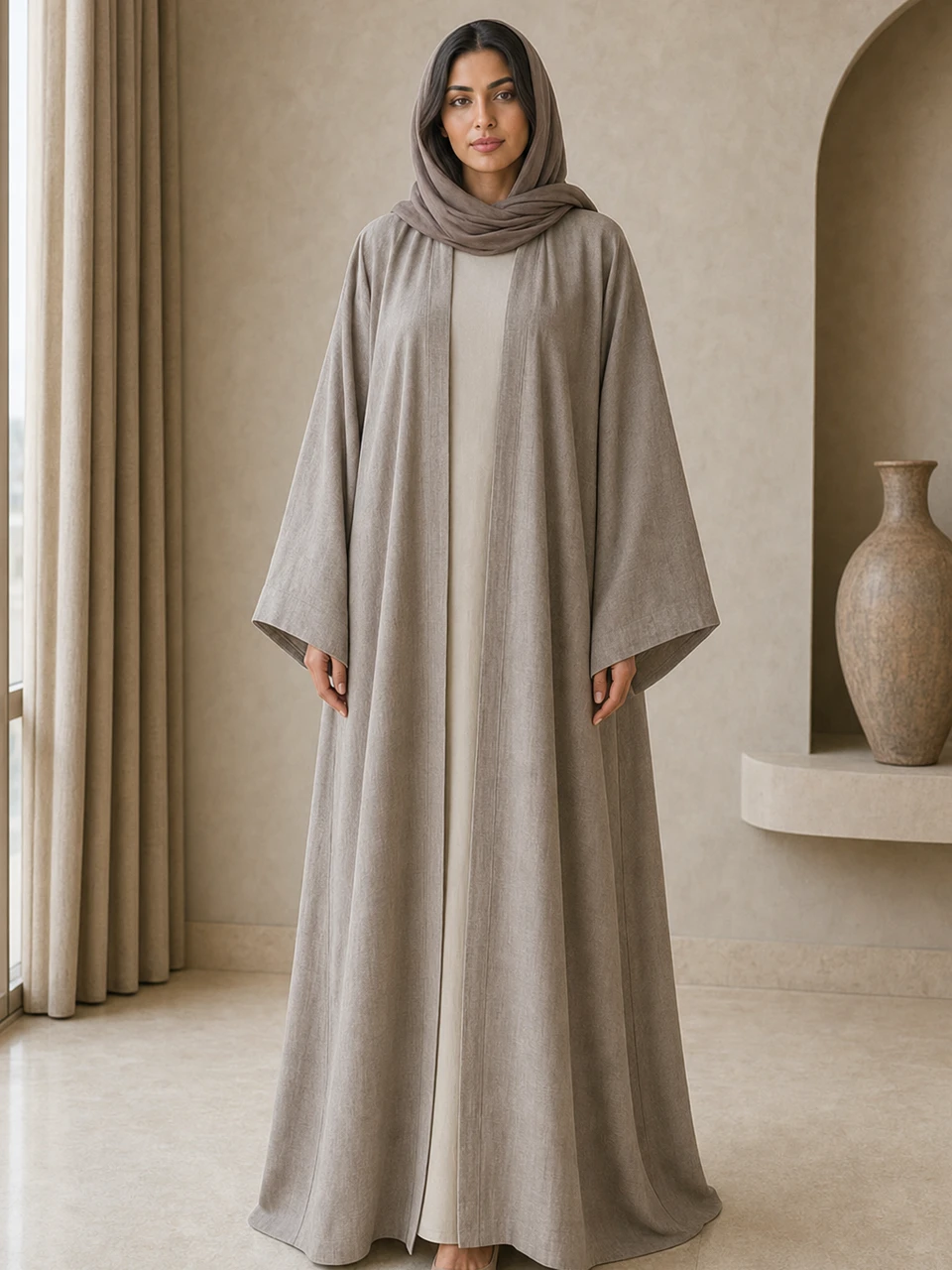 عباية كيمونو رمادية