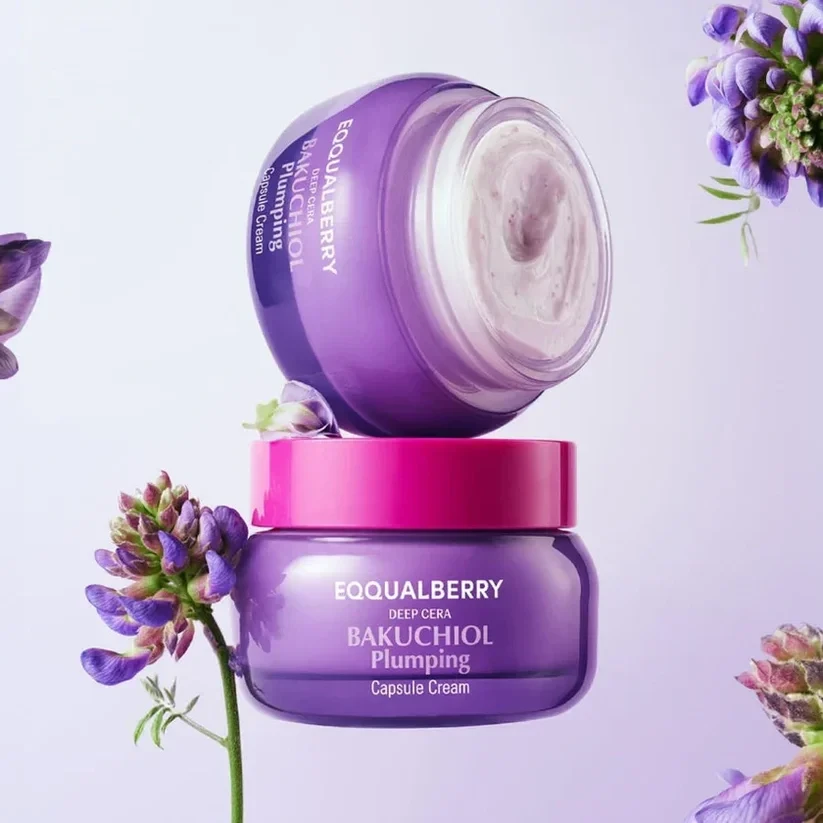 EQQUALBERRY Bakuchiol Plumping Capsule Cream 50 ml – Hydrating Moisturiser with 99% Bakuchiol & Collagen Complex, Ceramide Support & Peptide Blend, Daily Skin Comfort & Texture Support