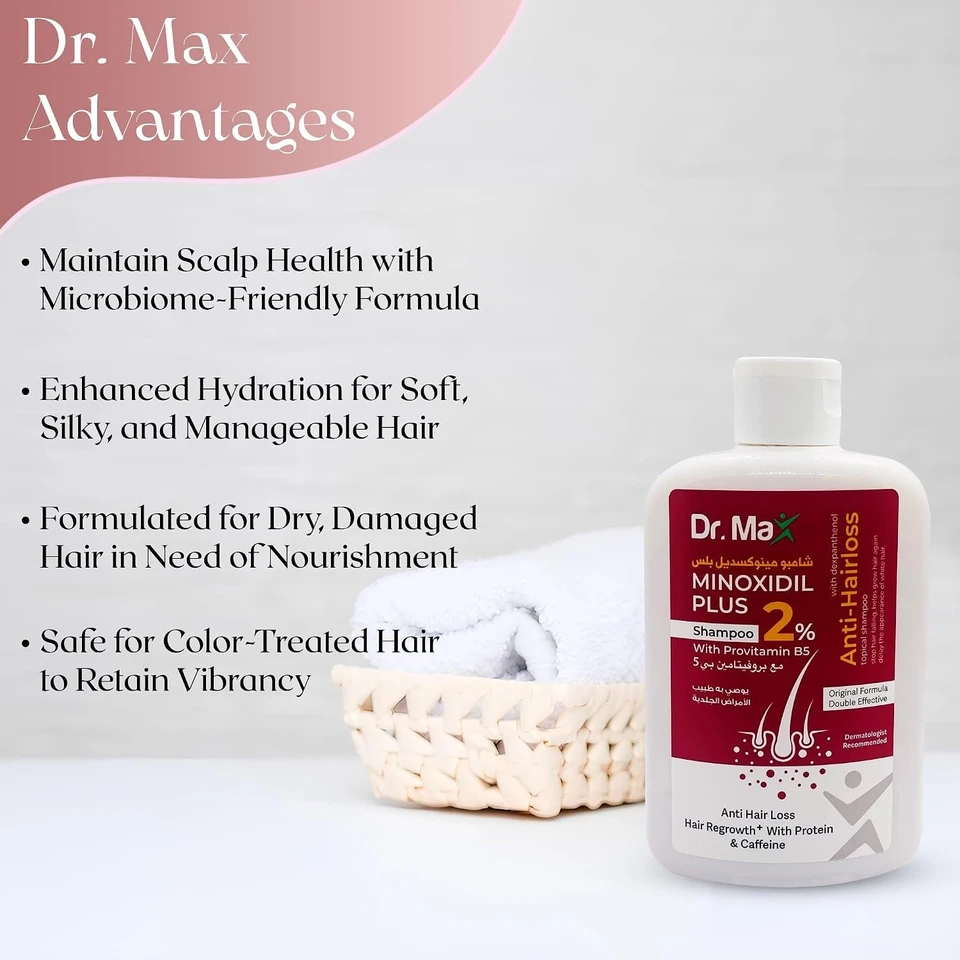 Dr Max Minoxidil Plus 2% Shampoo With Provitamin B5 (Dexpanthenol) Anti Hair Loss, Hair Regrowth With Protein & Caffeine