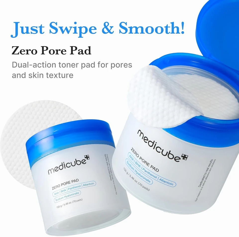 medicube Zero Pore Pads 2.0, Dual-Textured Facial Toner Pads for Exfoliation and Pore Care with 4.5% AHA Lactic Acid & 0.45% BHA Salicylic Acid, Ideal for All Skin