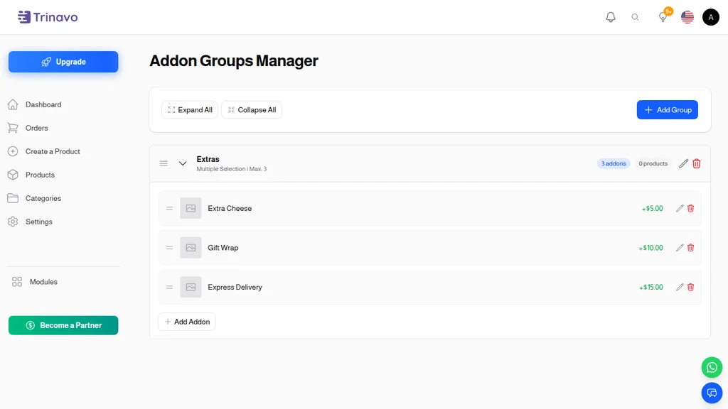 Addon Group with Addons