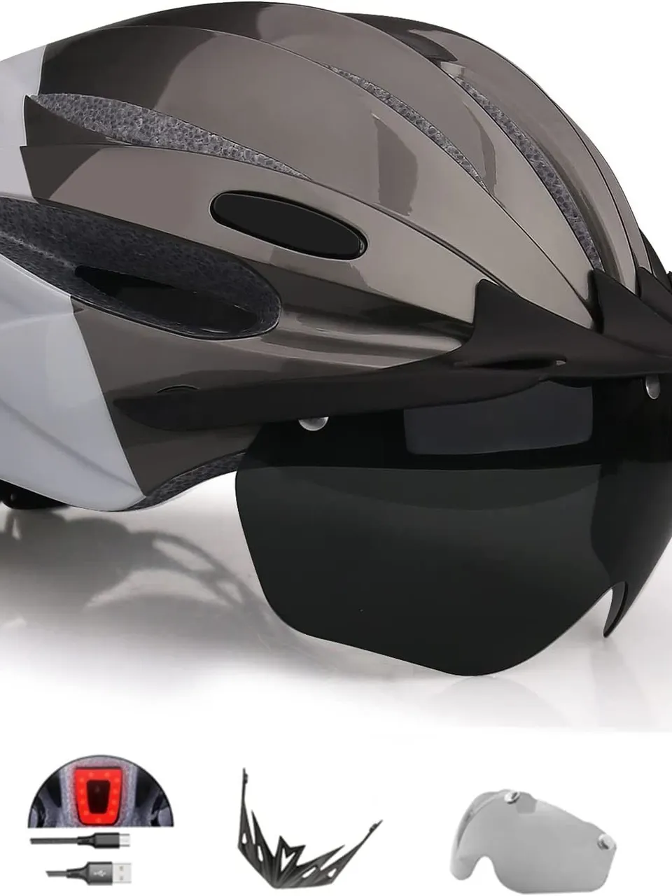 خوذة مع نظارة وضوء خلفى