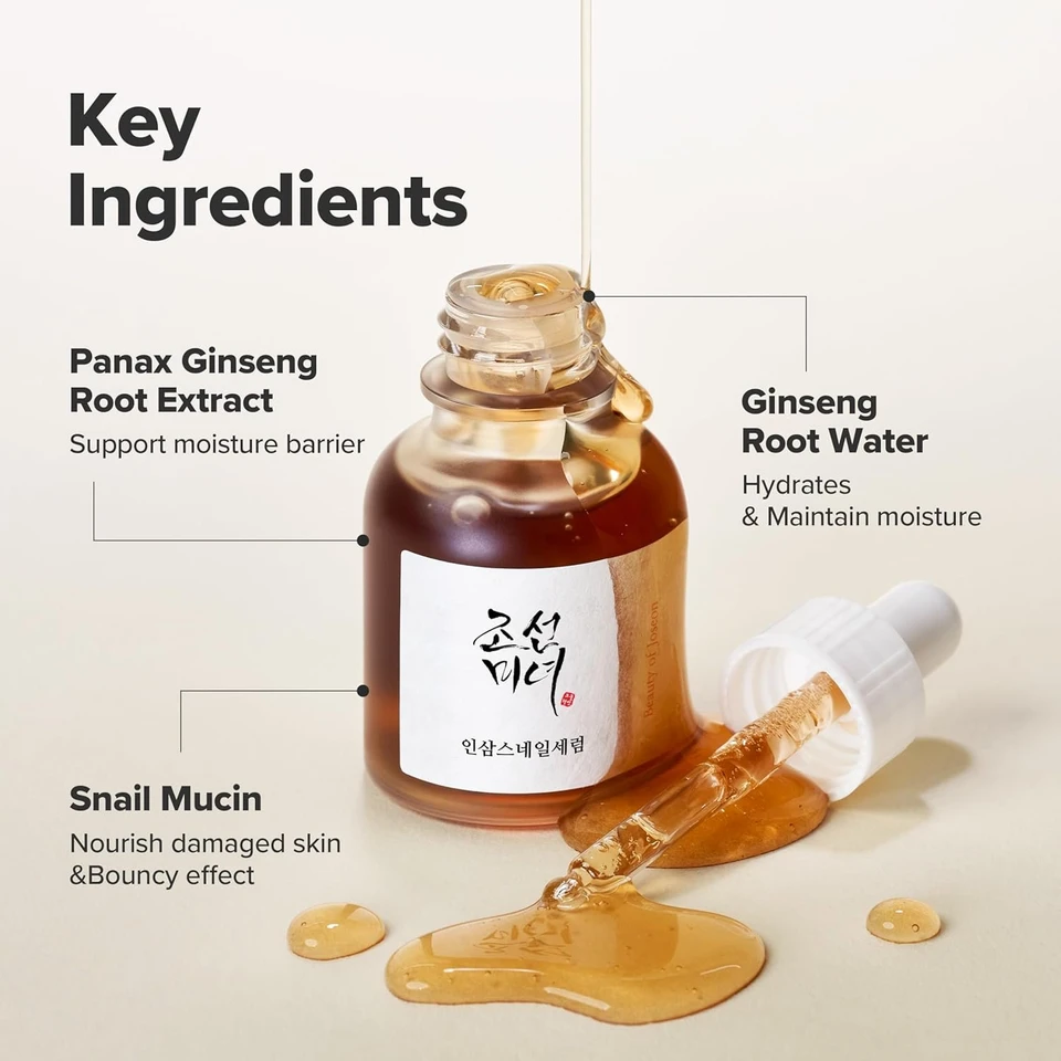 Beauty of Joseon Revive Serum Snail Mucin Ginseng Hydrating Face Moisturizer for Wrinkles Acne Scars Dull Skin Elasticity Snail Mucin Peptide Korean Skincare for Men and Women, 30ml