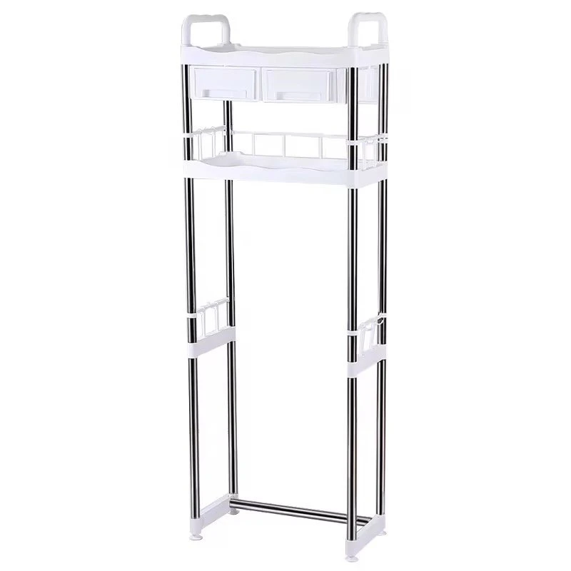 Western-style bathroom cleaning supplies organizer stand