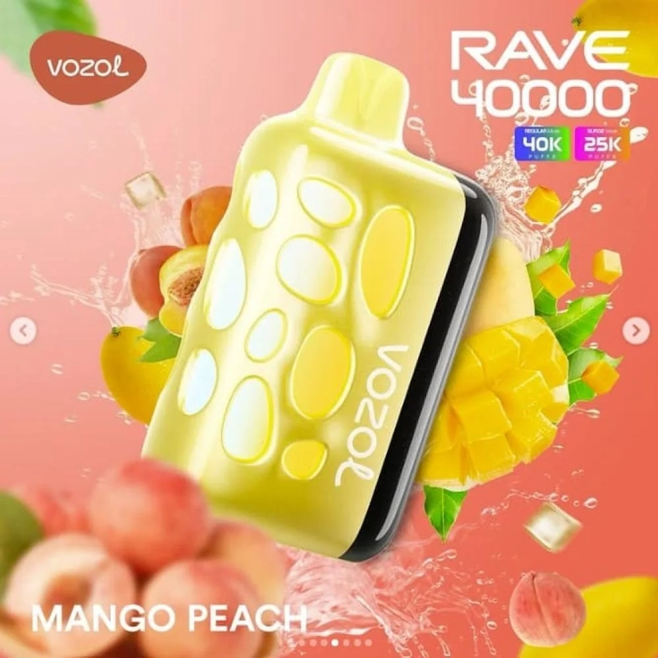 شيشة فوزول ريف 40K سحبة مانجو خوخ فرولة  VOZOL RAVE 40K Puffs MANGO  STRAWBERRY PEACH