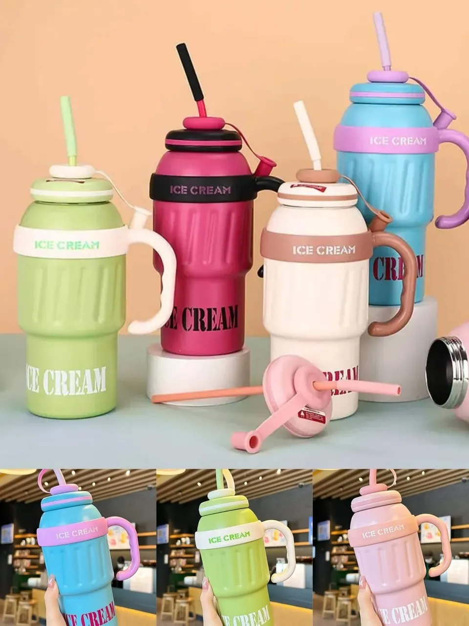 كوب مفرغ من الفولاذ المقاوم للصدأ، آيس كريم