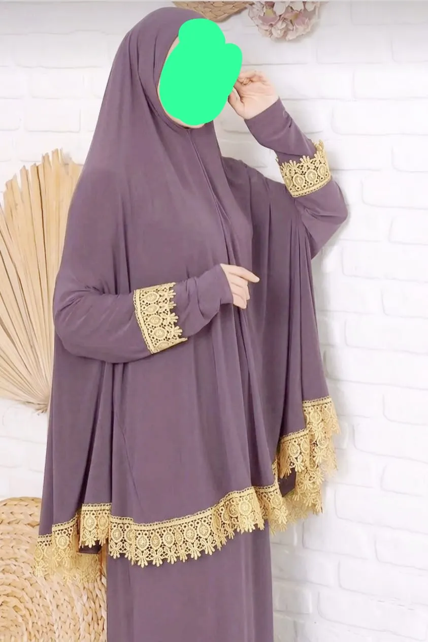 طقم صلاة ملكي ساندي ليكرا زبدة مزين بالدانتيل 🥰🤲