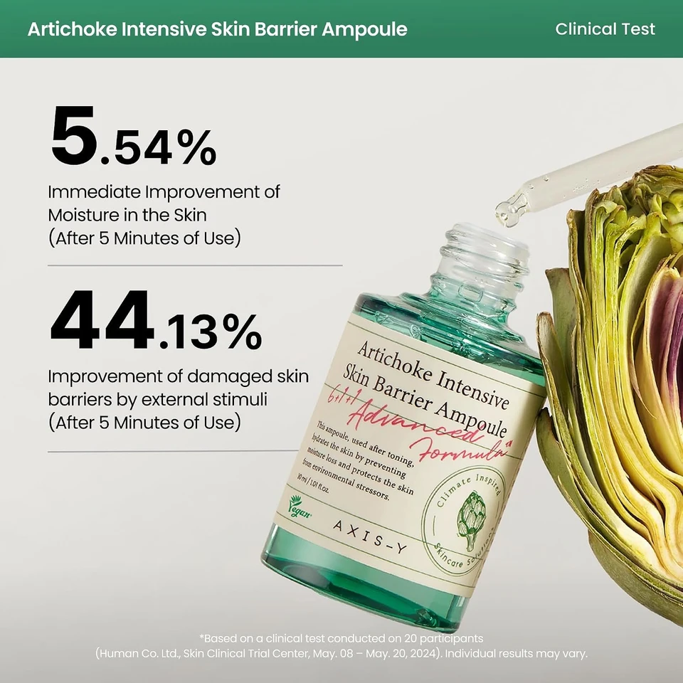AXIS-Y Artichoke Intensive Skin Barrier Ampoule 30ml - Face Moisturizer Dark Spot Corrector Centella Asiatica Facial Serum - Vegan Korean Skincare for All Skin Types 