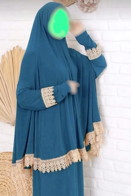 طقم صلاة ملكي ساندي ليكرا زبدة مزين بالدانتيل 🥰🤲