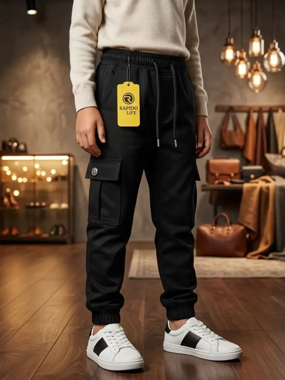 بنطلون ولادي كتان مارنز فيه مطة مريحة 