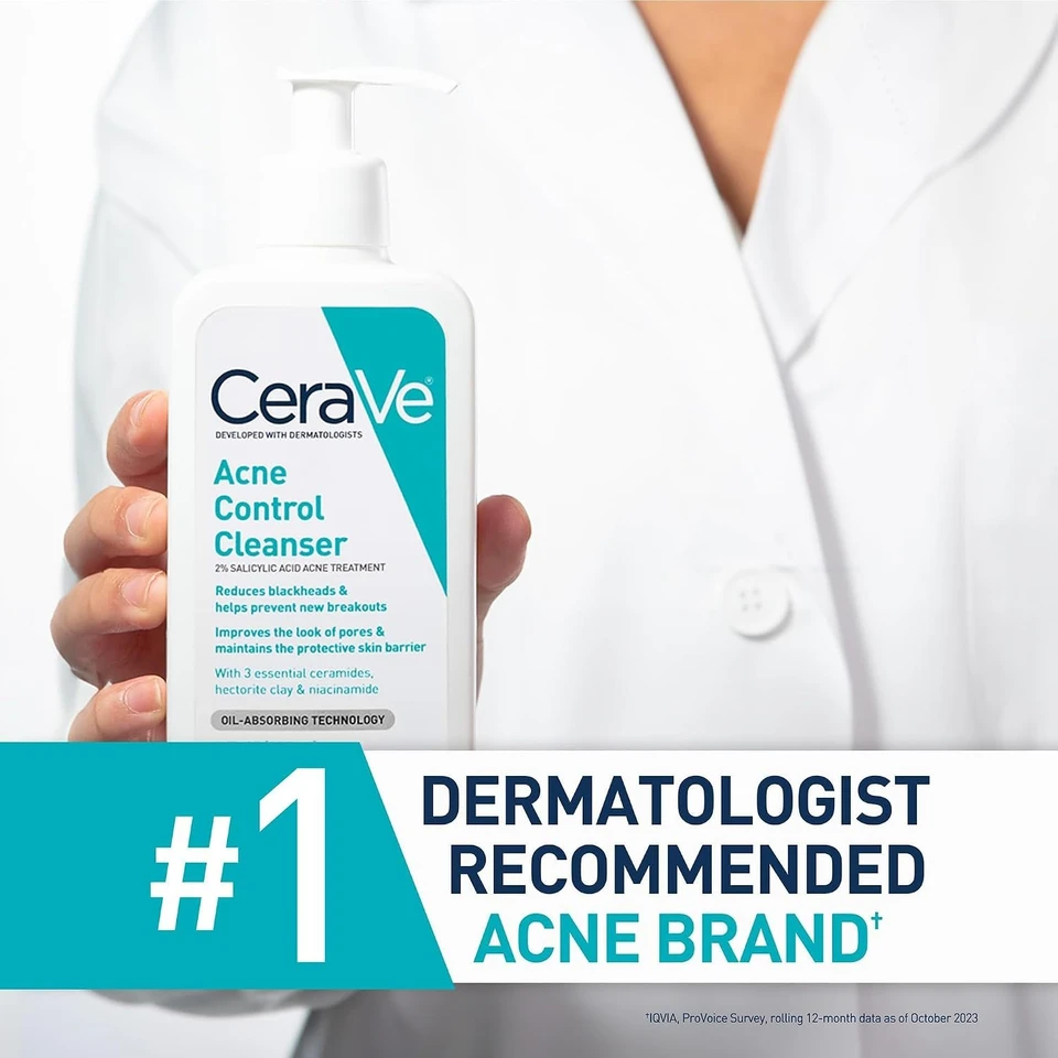 CeraVe Face Wash Acne Treatment Salicylic Acid Cleanser with Purifying Clay for Oily Skin Blackhead Remover and Clogged Pore Control 237ml