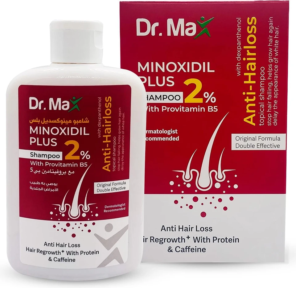 Dr Max Minoxidil Plus 2% Shampoo With Provitamin B5 (Dexpanthenol) Anti Hair Loss, Hair Regrowth With Protein & Caffeine