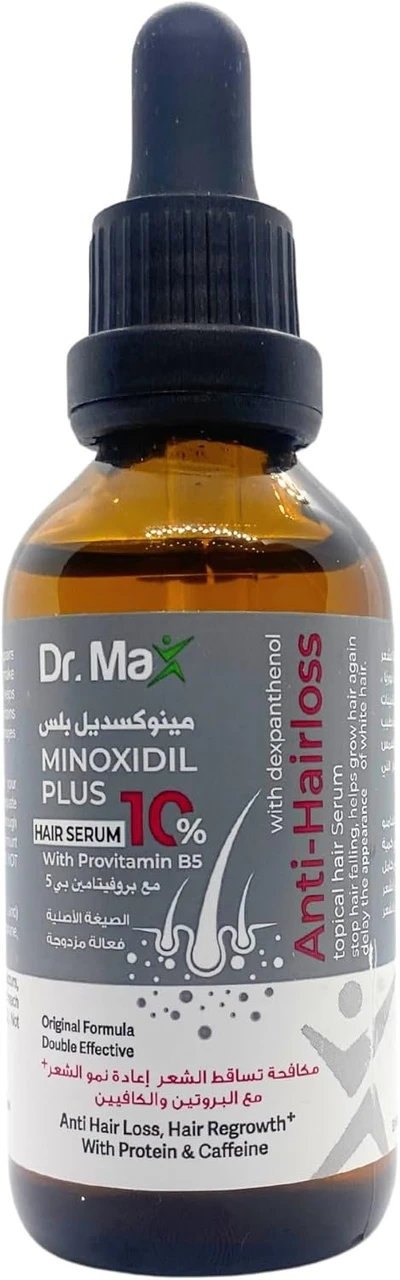 Dr Max Minoxidil Plus 10% Hair Serum With Provitamin B5 (Dexpanthenol) Anti Hair Loss, Hair Regrowth With Protein & Caffeine