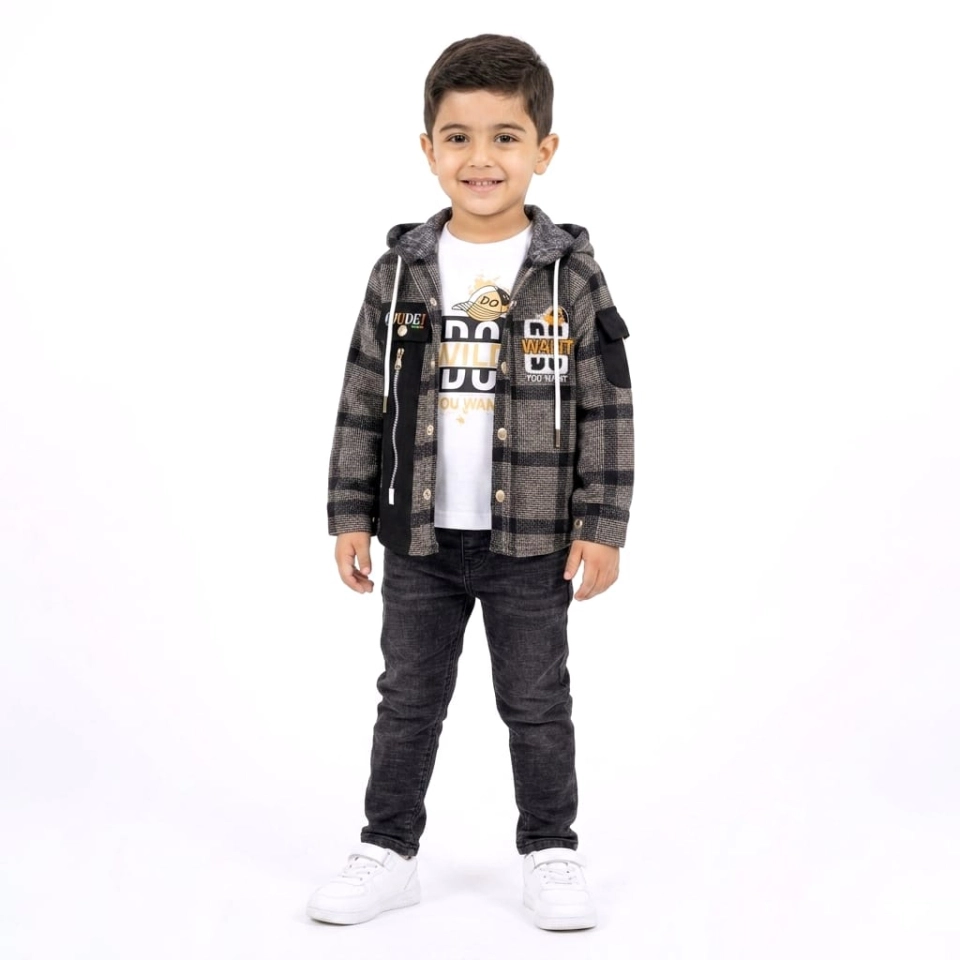 طقم كاجوال للأطفال سترة شطرنج 👦👕