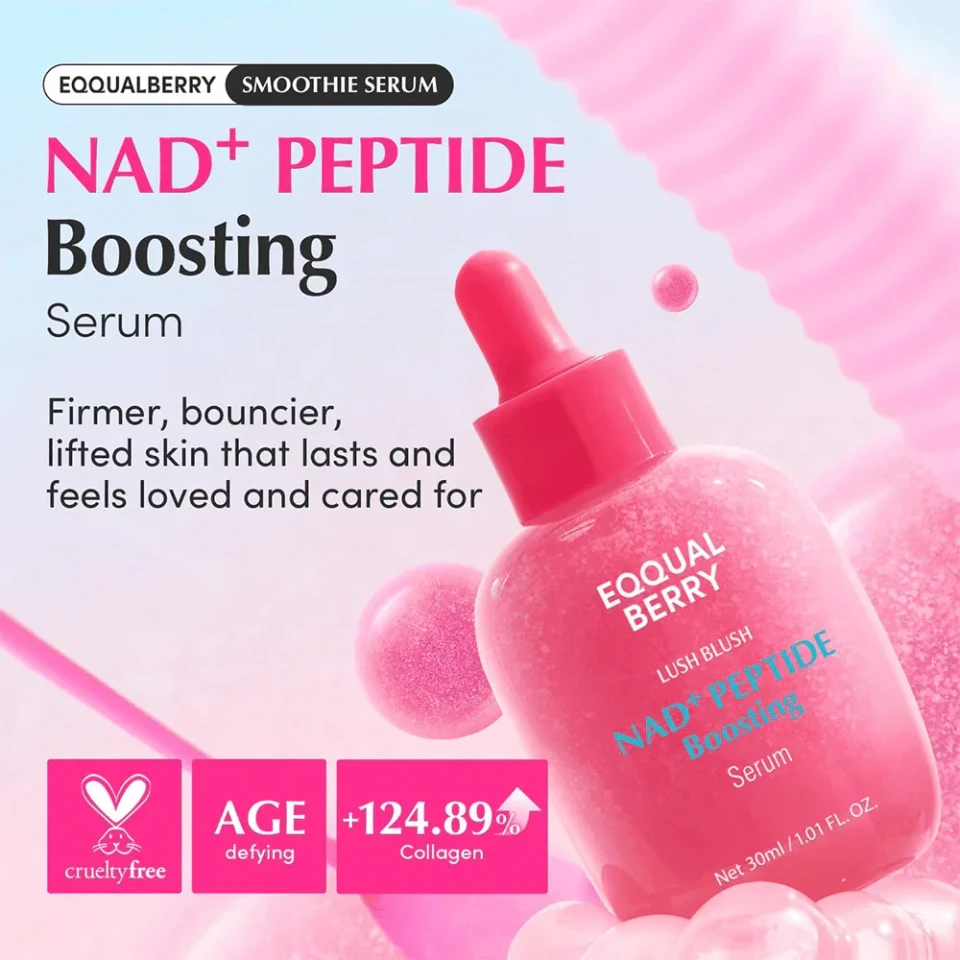 EQQUALBERRY NAD Peptide Boosting Smoothie Serum 30 ml – Hydrating & Vitality-Supporting Face Serum with NAD, Multi-Peptide Blend & Ceramide Complex, Lightweight Daily Boost