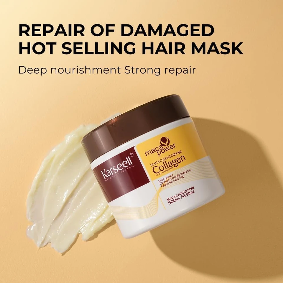 Karseell Collagen Hair Mask and Argan Oil Set for Repair, Moisturize hair | 500ml + 50m, Helps Hydrate Hair, Control Frizz, and Leave Hair Soft & Shiny for Dry Damaged Hair