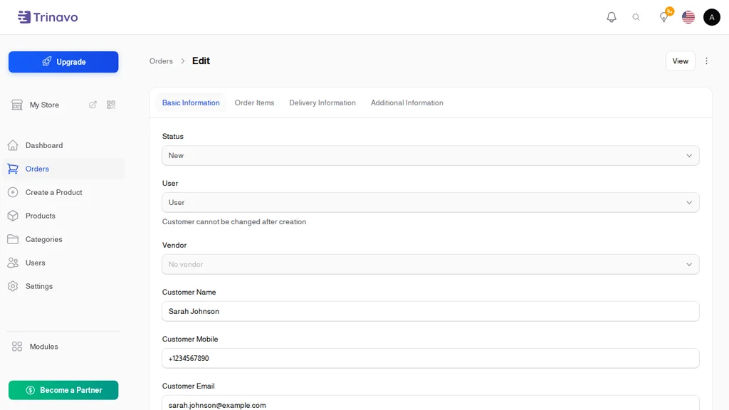 Create Order - Basic Information
