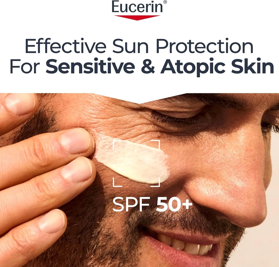 Eucerin Sun Sensitive Protect Facial Sunscreen, High UVA/UVB Protection, SPF 50+, Water-Resistant, Fragrance-Free, Sun Protection For Sensitive and Dry Skin, Suitable for Atopic Skin, 50ml