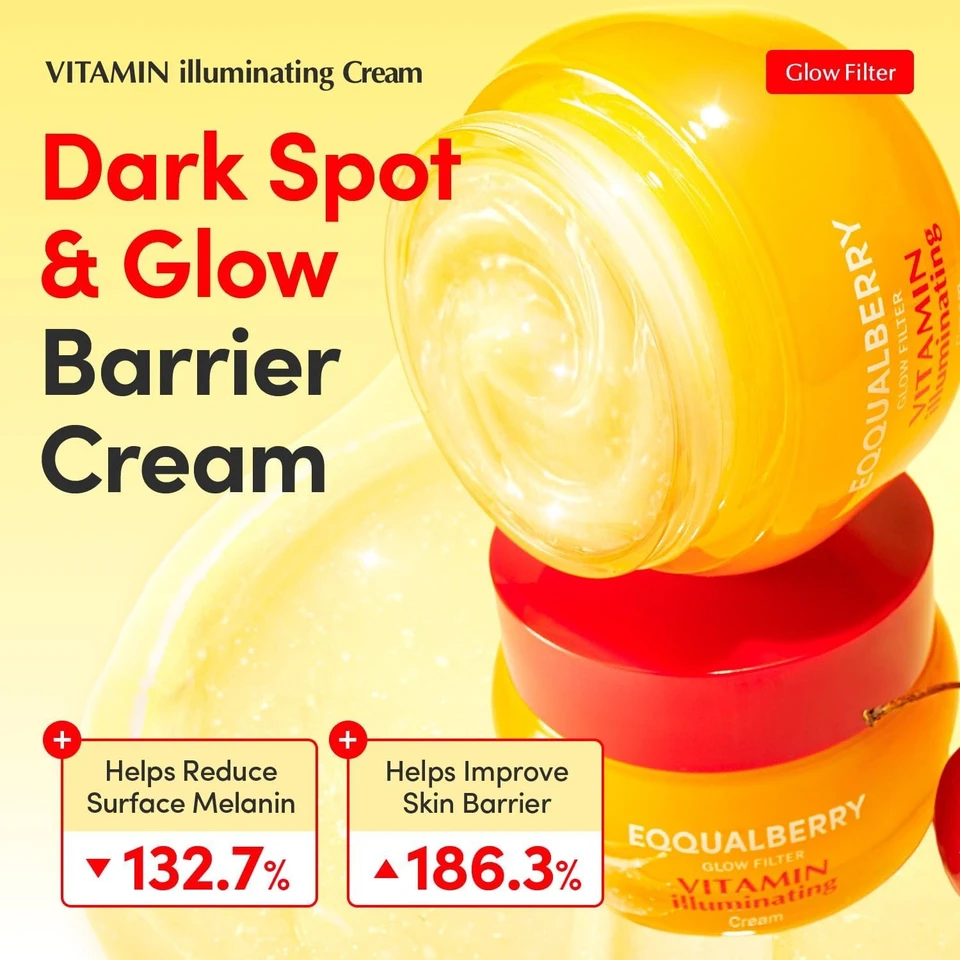 EQQUALBERRY Vitamin Illuminating Cream 50 ml – Brightening Face & Body Moisturiser with Niacinamide, Tranexamic Acid & Vitamin C, Lightweight Hydration & Skin Tone Support