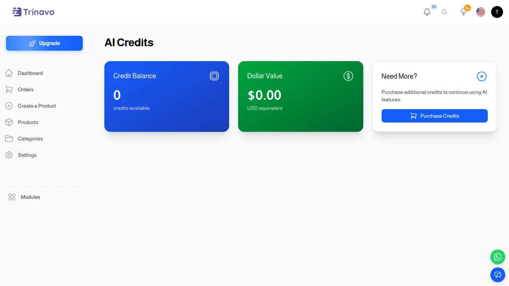 AI Credits dashboard