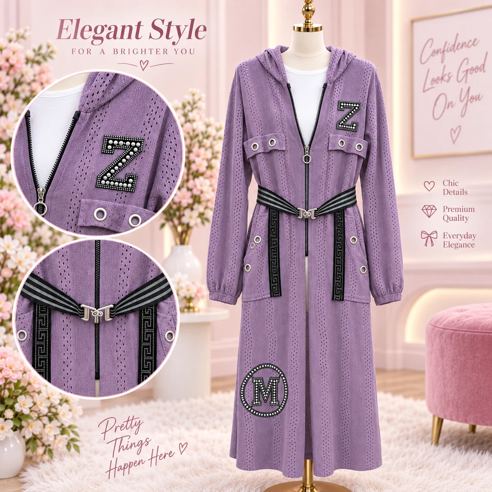 جاكيت طويل مع بلوزة داخلية وحزام ✨🌸