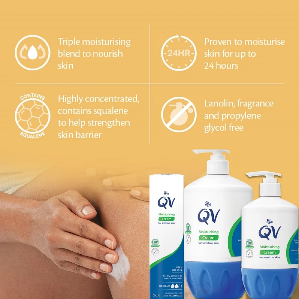 QV Cream with 10% Glycerin (500g) Rich Protective Moisturiser for Sensitive Dry Skin Fragrance Free Noncomedogenic Body Cream Hydrating Skin Care for Eczema Psoriasis Dermatitis Pump Dispenser Bottle