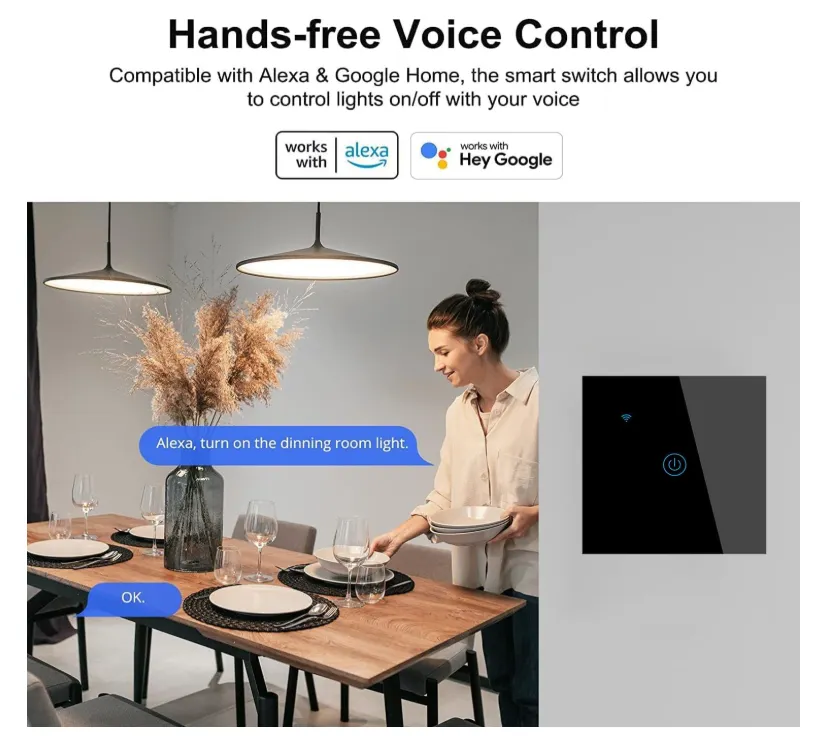 نسق مفتاح إضاءة ذكي رباعي Wi-Fi | يعمل مع Smart life و Tuya