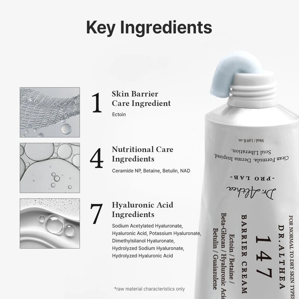 Dr.Althea 147 Barrier Cream | Daily Skin Barrier Repair Care | Deep Hydrating with Hyaluronic Acid & Ceramides