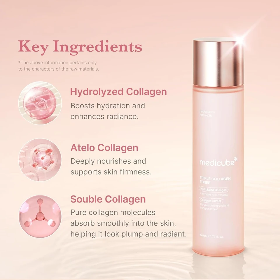 medicube Triple Collagen Toner - Hydrolyzed, Atelo, & Soluble Collagen for Deep Hydration & Plump Skin - Fast-Absorbing Formula for All-Day Suppleness