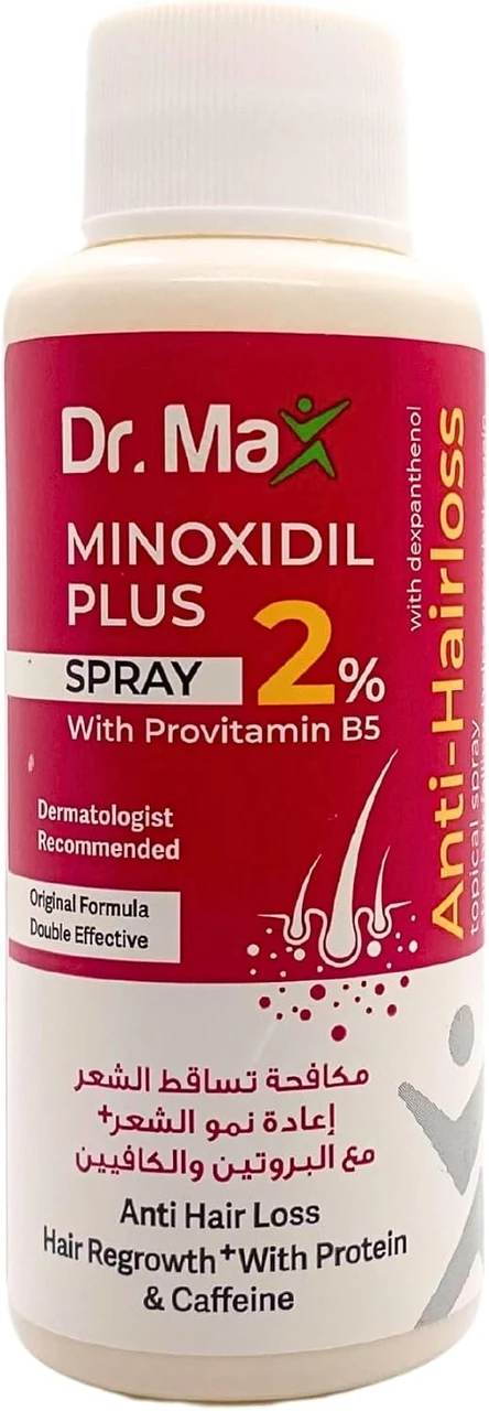 Dr Max Minoxidil Plus 2% Spray With Provitamin B5 (Dexpanthenol) Anti Hair Loss, Hair Regrowth With Protein & Caffeine